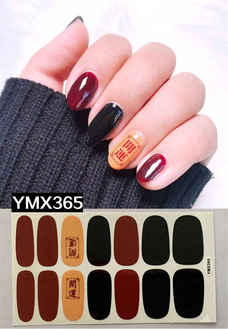 14tips/лист полное покрытие для ногтей наклейки-лак полоски однотонный нейл-арта украшения леопардовый дизайн блеск порошок маникюрный наконечник - Цвет: YMX365