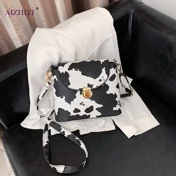 

Fashion Women Cow Printed Shoulder Bag PU Leather Female Travel Outdoor Crossbody Bucket Handbag Pouch