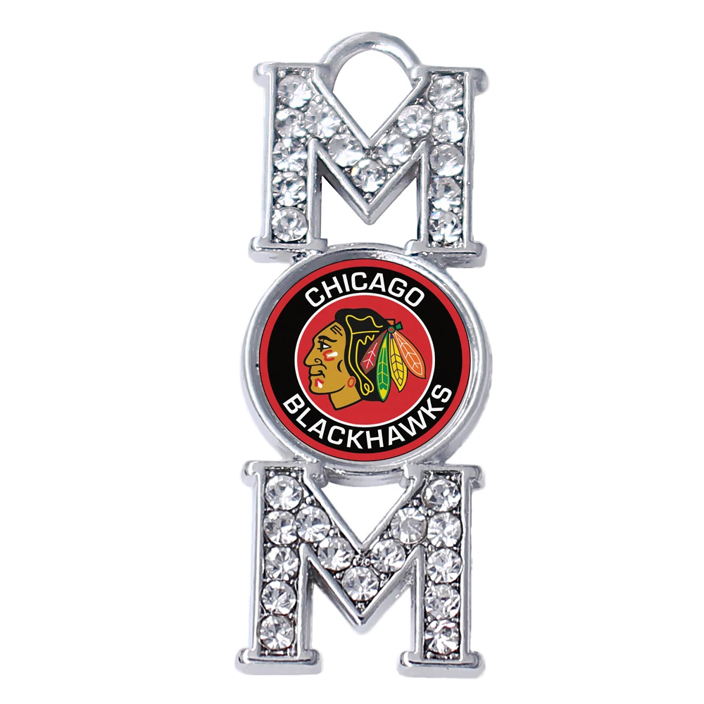 Горячее предложение прозрачное эмалевое зеркало Chicago hockey team label charm для Стразы для спортивных украшений DIY подвеска