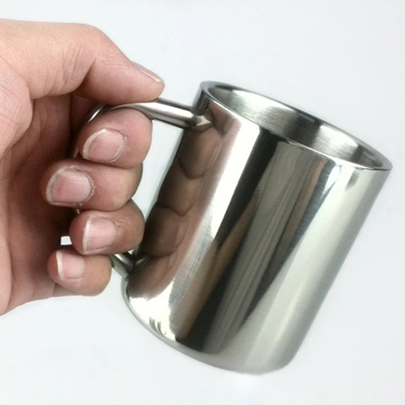 Double Walled Stainless Steel Cup Children Students Mug Teacup 230ML 7cmx8cm Steel Portable Mug Cup Double Wall Travel Tumbler