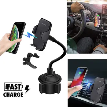 

2in1 Wireless Fast Car Charger Mount Adjustable Gooseneck Cup Holder Cellphone Cradle Car Phone Holder for Samsung Smartphone