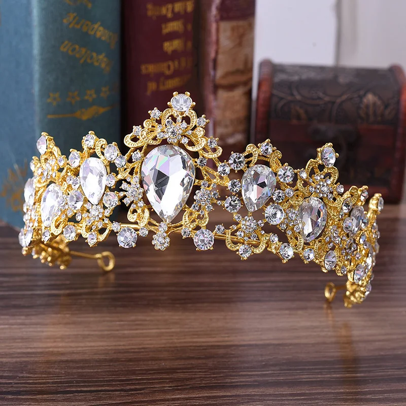 

2019 Baroque Wedding Hair Crown Bride Headband Bridal Crystal Princess Tiara Jewelry Girls Diadem on The Head Accessories