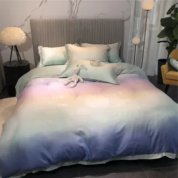 

New Style 60 Tencel Four-piece Set Double-Sided Viscose Quilt Cover Gradient Color Star Silky Bare Sleeping Summer Bedding Artic
