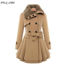 Женское свободное двубортное пальто больших размеров с пуговицами, шерстяной Тренч средней длины с поясом, зимнее пальто, женские куртки