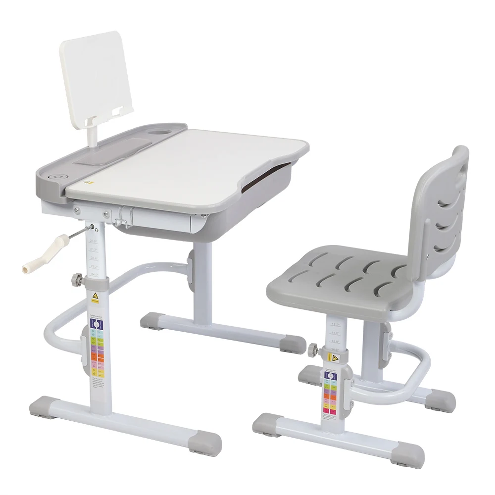 

80Cm Hand-Operated Lifting Table Top Can Tilt Children's Study Table And Chair Gray (With Reading Frame Without Lamp)