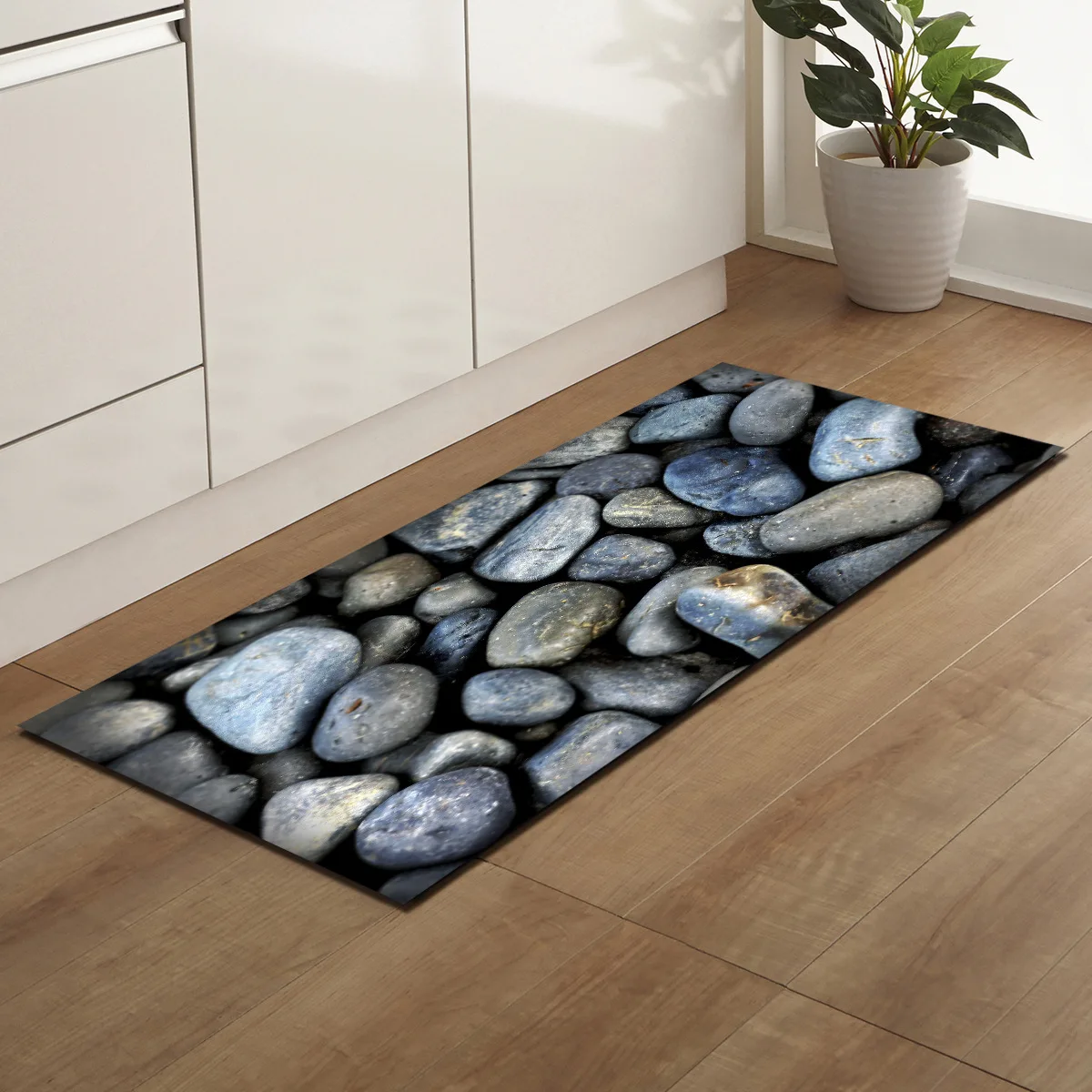  3D Stone Printed Long Floor Mats Microfiber Door Mat Kitchen Carpet Anti Slip Washable Rugs for Kit