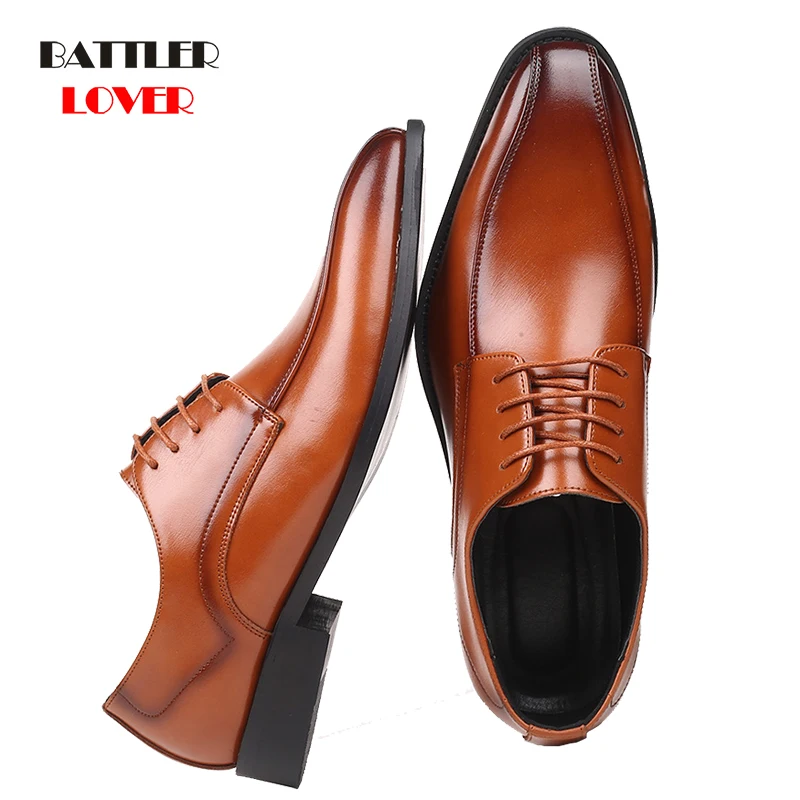 38-48 Autumn Lace-Up Men Leather Shoes Italian Vintage Formal Dress Shoes Business Office Wedge Big Size Loafers Wedding Oxfords