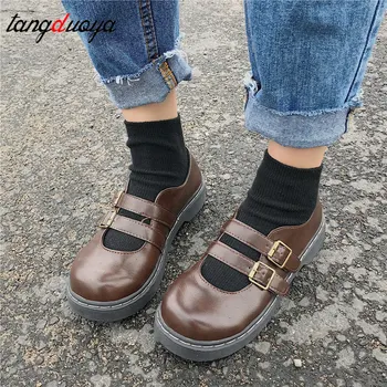 

high heels Lolita shoes Low Heels Pumps Low Square Heels Buckle Straps PU Leather Cosplay Maid Shoes Kawaii Princess Lolita shoe