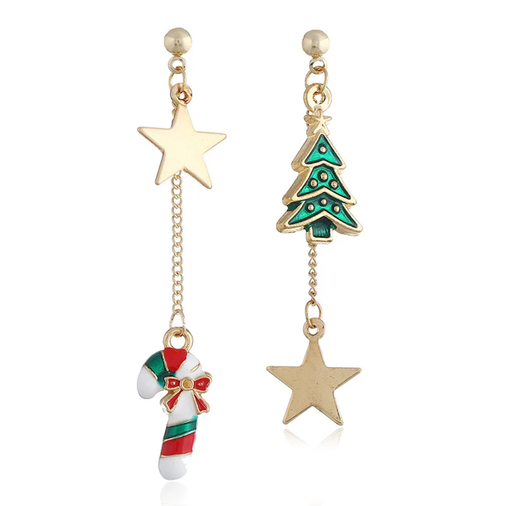 

1Pair Christmas Earrings Asymmetric Dangle Star Christmas Tree Candy Shape Geometric Women Girls Party Modern Jewelry Gift