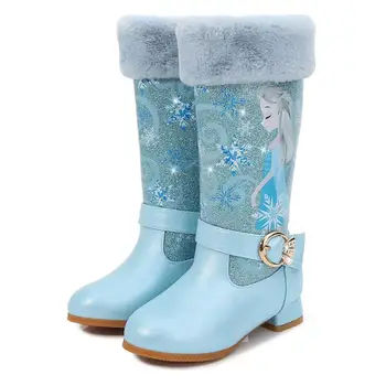 

Kids shoes Children Princess Cartoon Boots Leather Bling Fashion Boots New girls Genuine Wool Warming Winter Knee Snow Boots