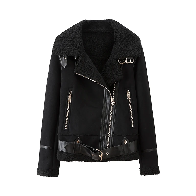 Черный KAI-MO Women Loose Jackets Punk Winter Jackets Unisex Lambs wool Soft Material Clothing Warm Coats - Цвет: Черный