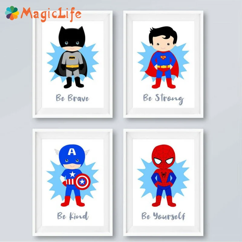 

Superman Spiderman Batman Captain of America Cartoon Hero Wall Art Canvas Painting Posters And Prints Living Room Unframed