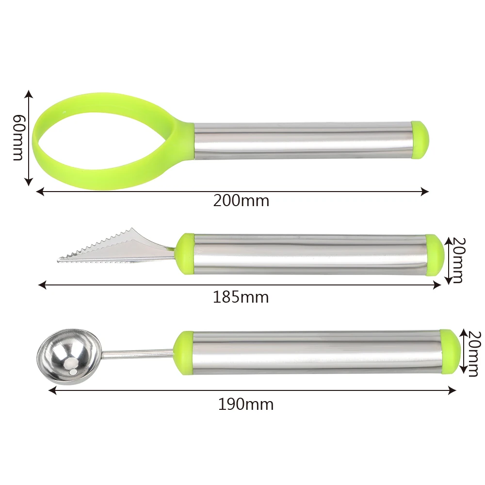 NICEYARD 3 Pcs/Set Watermelon Carving Knife Cream Spoon Fruit Platter Set Creative Stainless Steel Fruit Tools
