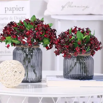 

10Pcs Fake Short Stem Berries 9.45" Length Simulation Foam Pomegranate Christmas Fruit for Wedding Home Artificial Plants