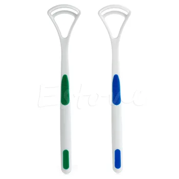 

2 Pcs Oral Dental Care Clean Away Bad Breath Tongue Cleaner Brush Scraper Handle
