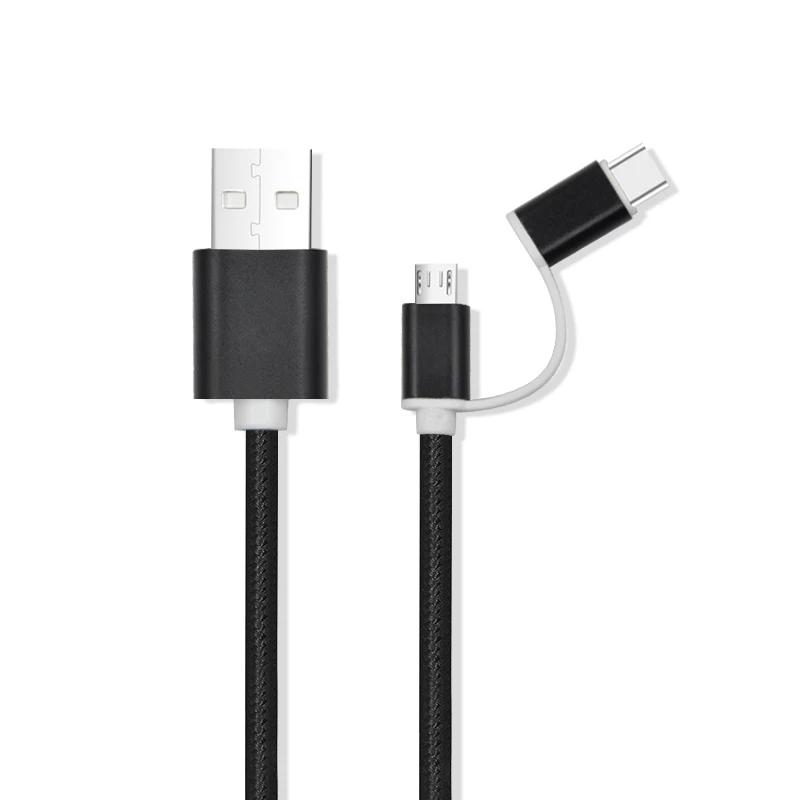 Black Micro Type C Swalle 2 в 1 вязанный usb кабель micro usb c кабель быстрое зарядное устройство 2A usb кабель для передачи данных для iPhone andriod кабель для мобильного телефона - Цвет: Black Micro Type C