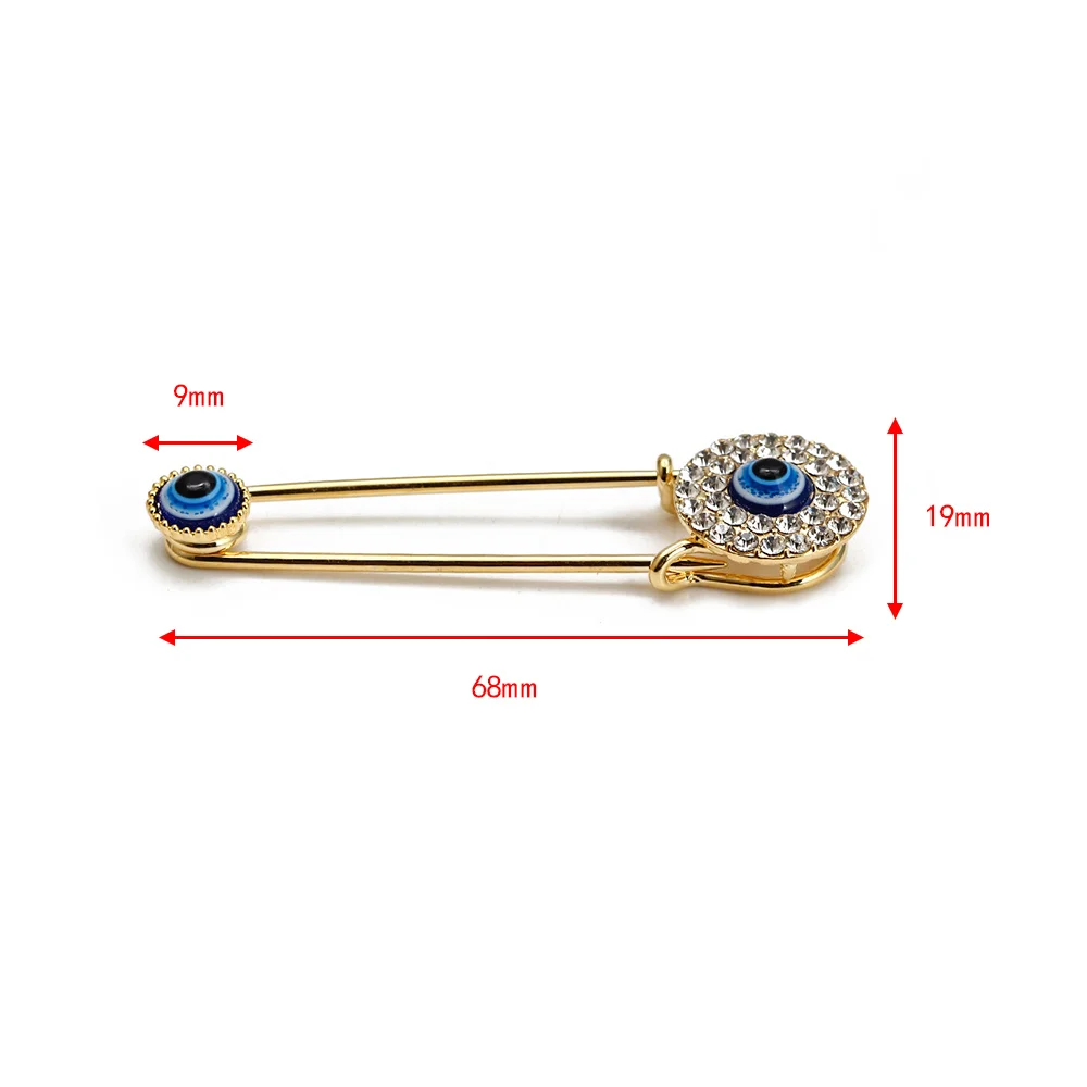 Silver Evil Eye Safety Pin Brooch Gold Plated