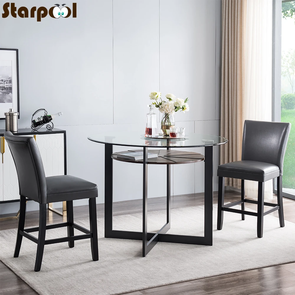 

2 PCS Gray Solid rubber wood Chairs Dining Chair PU Leather Soft Pad Cushion Home Dining Room Furniture for Dinner Table