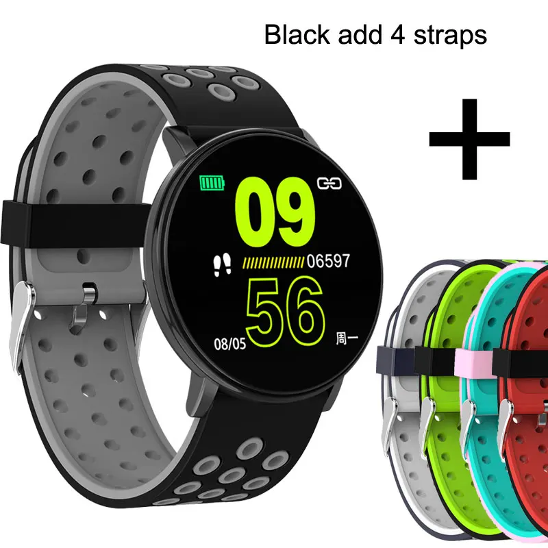 W8C add 4 straps Спортивные Смарт-часы для мужчин, водонепроницаемые Смарт-часы для измерения артериального давления для женщин, монитор сердечного ритма, Bluetooth, умные часы для Android IOS - Цвет: W8C add 4 straps