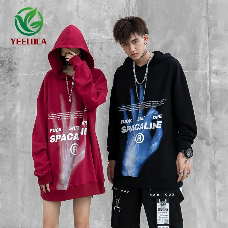 

2019 Dropshipping Hip Hop Street Personality OK Handprint Male Female Autumn Hooded Sweatshirt Fashion Cotton Couple Hoodie