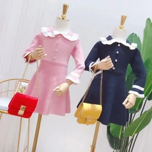 6324 платье принцессы с отложным воротником для маленьких девочек Рождественские Вечерние платья на осень и зиму года для девочек,, одежда на День Благодарения