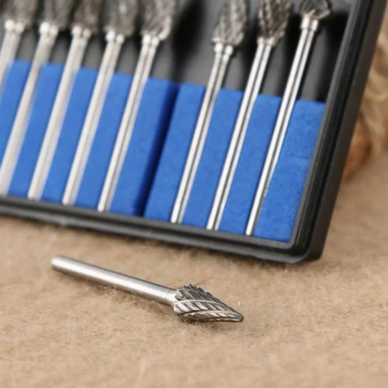 10Pcs/set Tungsten Steel Carbide Burrs Die Grinder Power Drill Bits Rotary Tool For mold grinding machine metal wood carving