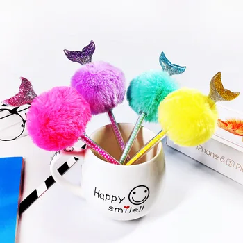 

20pcs/set Cartoon Mermaid Pen Student Kids Signature Pen Cute Mermaid Plush Ball Neutral Pen Wholesale Pen for Kids