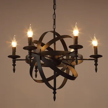 

Vintage Retro Candle Pendant Lights Fixture Wrought Iron Lof American Living Room Hotel Hanging Lamp Bronze Luminaire Free Ship