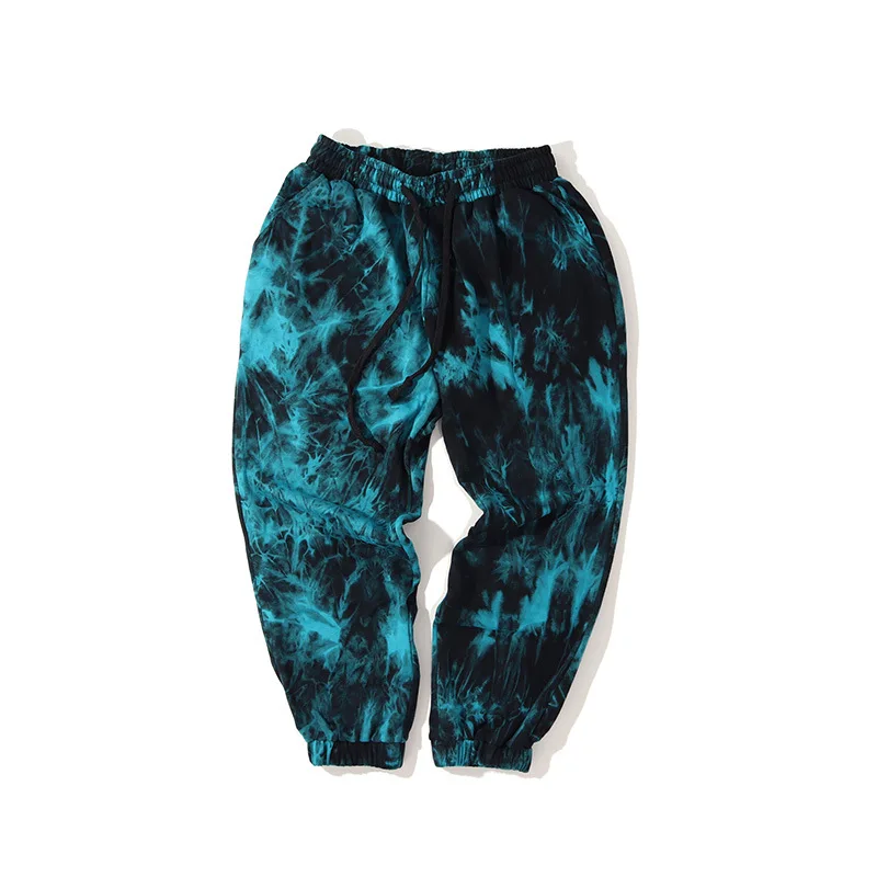 Осенние новые повседневные мужские брюки свободного кроя с градиентом Tie-Dye, свободные спортивные штаны, спортивные штаны, модные трендовые свободные удобные - Цвет: Black Blue