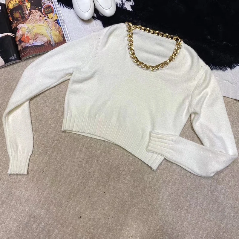 Белый свитер с круглым вырезом, пуловер для женщин на осень и зиму, Женский вязаный свитер, тонкий свитер с длинным рукавом Badycon