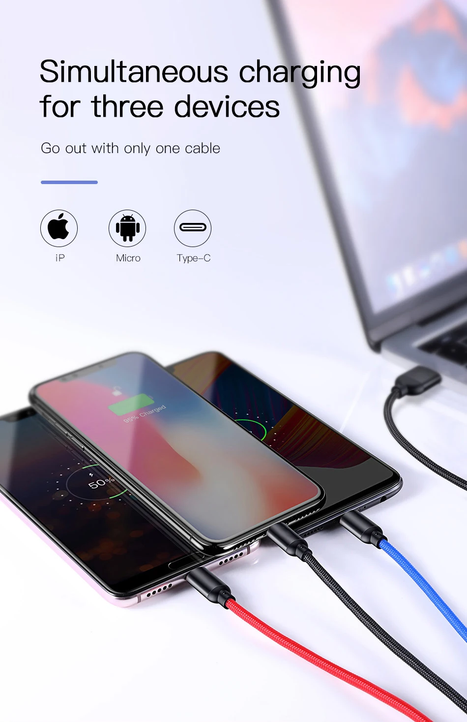 1,2 м нейлоновый 3 в 1 USB C кабель для быстрой зарядки и передачи данных для iPhone Micro usb type C многопортовый Usb кабель для зарядки мобильных телефонов