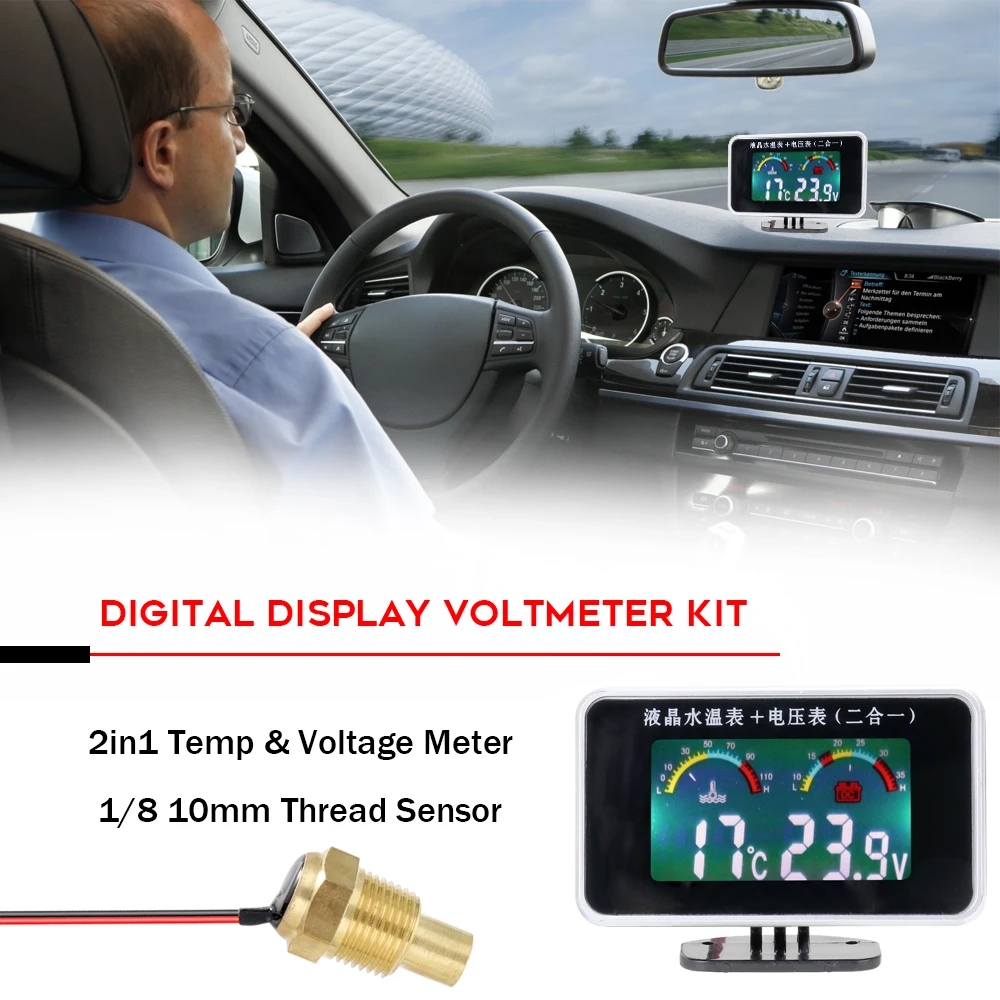 Автомобильный ЖК-цифровой дисплей термометр для воды вольтметр датчик 2в1 температура и Напряжение метр 1/8 10 мм резьбовой датчик