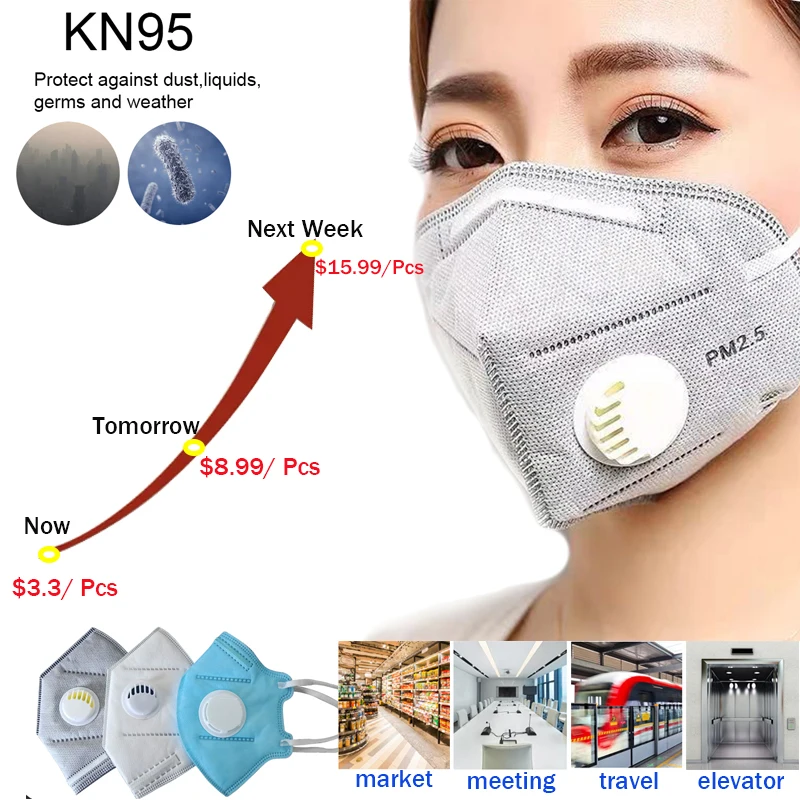 

Face Mask KN95 Respirator Valve Disposable Folding Valved Dust PM2.5 Anti Virus Bacteria Proof Face Mouth Mask Safe Breathable
