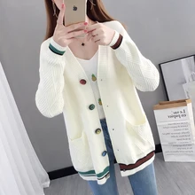 Вязанный женский свитер, 6 цветов, свободные карманы, v-образный вырез, длинный рукав, кардиган, трикотаж, модный, Осень-зима, свитера, черный, синий, красный