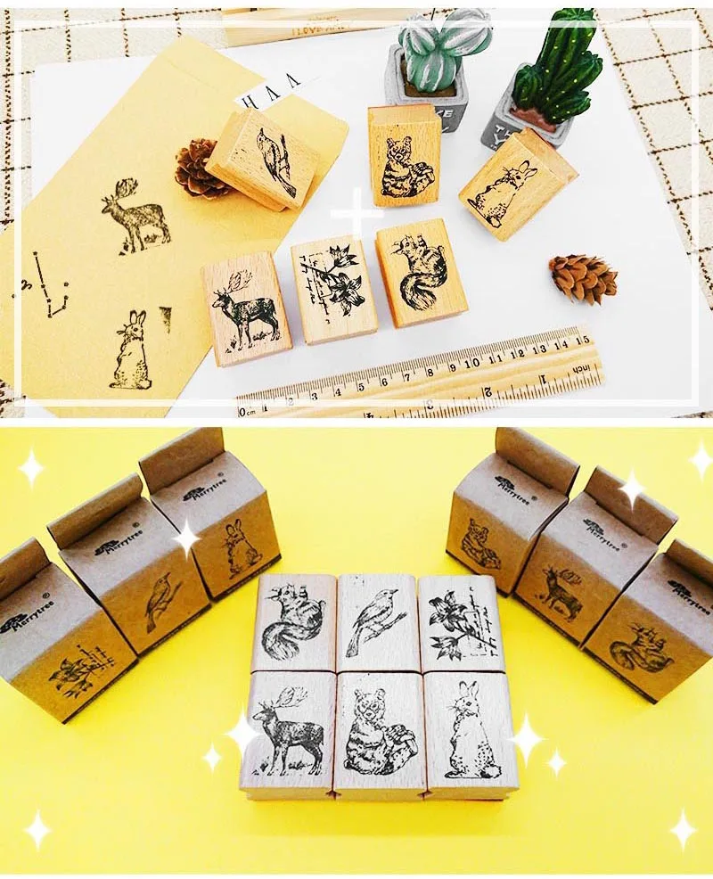 Stamps Vintage Cute Animal Stamp DIY Wooden Rubber Stamps For Scrapbooking Stationery Standard Stamp