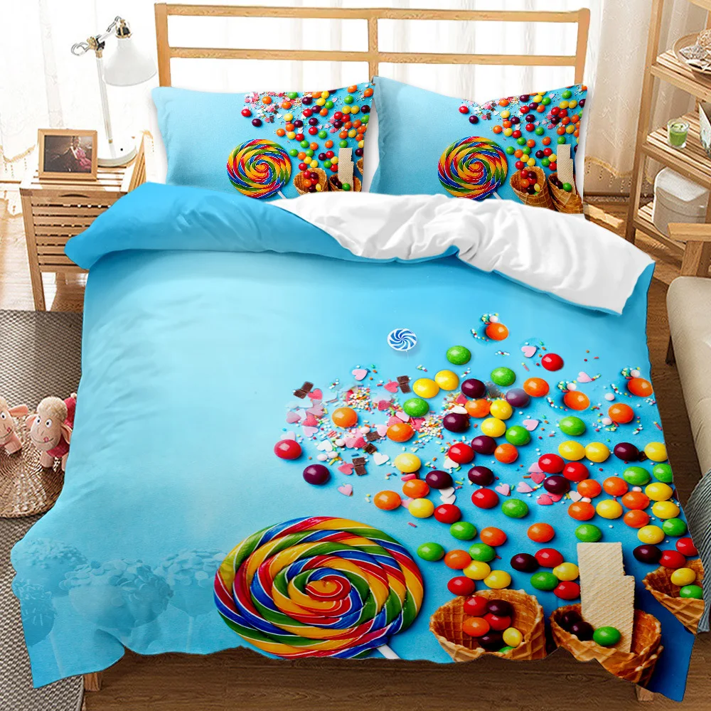 Child Favorite Candy Printed Bedding Set Euro Bed Linen Duvet Pillowcase Cover Double Bedroom Bedclothes Hot Sell Comforter | Дом и сад