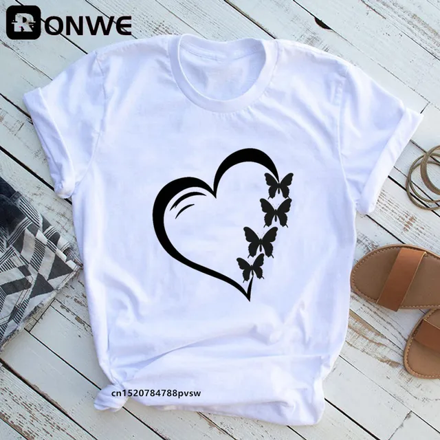 Woman Butterfly Tree Print Harajuku Summer Tshirts Casual Round Neck Short Slee Top Tee Shirt,Drop Ship B2021-12