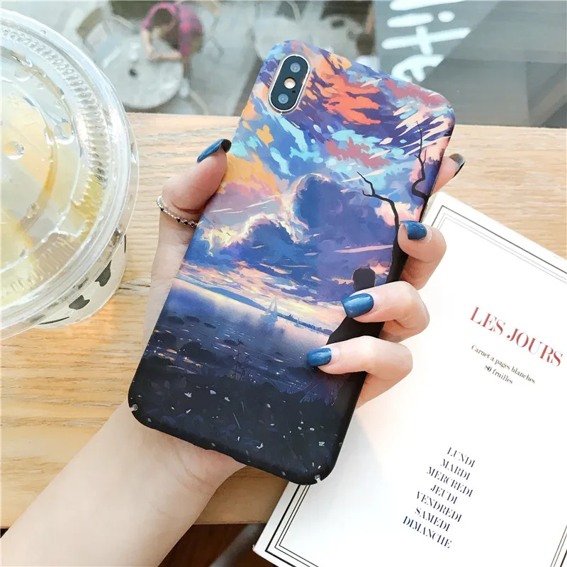 Разноцветный чехол для телефона с изображением заката для девочек iPhone 11 Pro Xs MAX Xr X 7 8 6 6splus, жесткий чехол-накладка из поликарбоната, чехол s Fundas