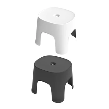 

2Pcs Small Bench Anti-Skid Coffee Table Plastic Simple Stool Adult Thickening Children's Stool for Shoes Short Stool White & Bla