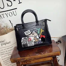 Женские сумки кожаные Лоскутные сумки с вышивкой сумки через плечо для девочек большая сумка через плечо, сумка Braccialini стиль мультфильм морепродукты рынок