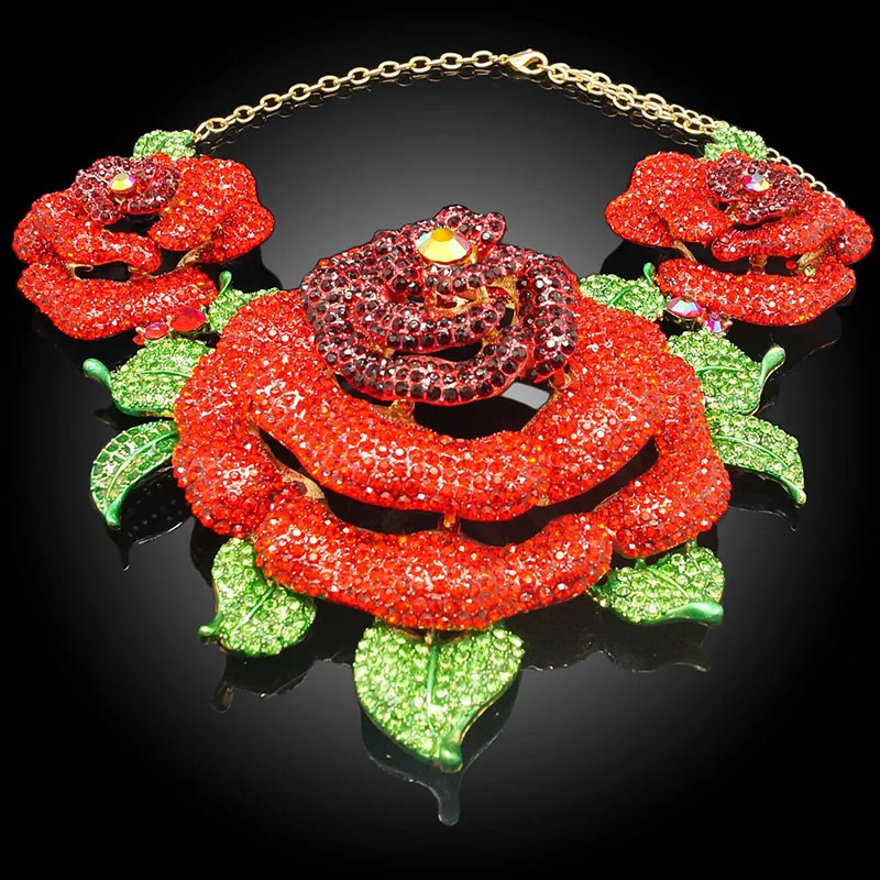 Yulaili модные большинство цветов Роскошные Стразы ожерелье с большим цветком серьги для женщин вечерние Свадебные Ювелирные наборы