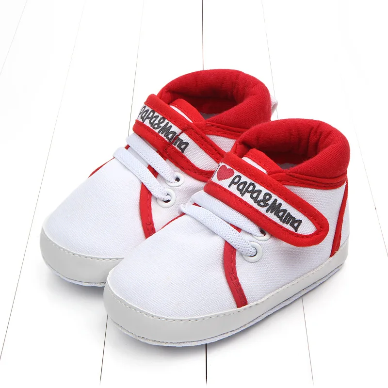 Мода младенец малыш ребенок мальчик девочка обувь мягкая подошва холст кроссовки для детей детская обувь для девочек прогулочная обувь я люблю папу и маму 0-18 м - Цвет: Красный