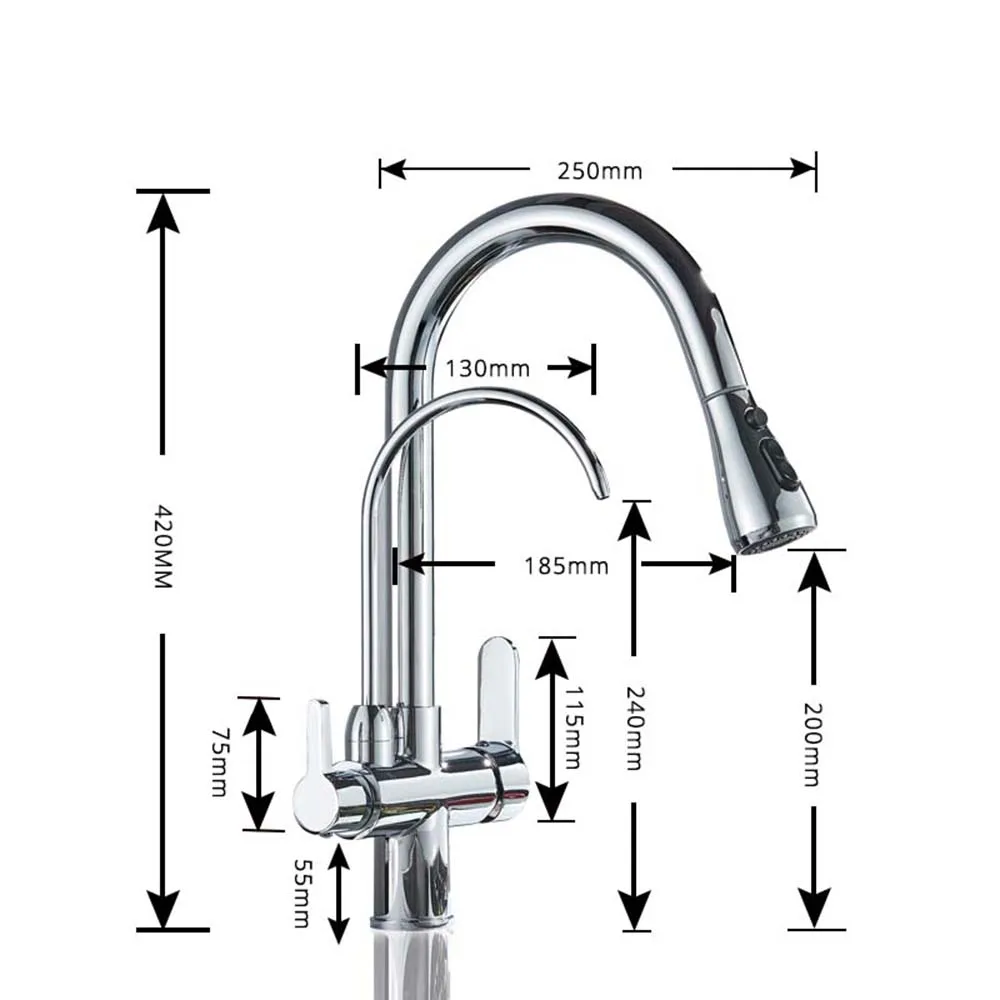 Двойной поворотный носик для питьевой воды, кухонный кран, чистая вода, Кухонный Смеситель для мойки, кран для горячей и холодной воды, Очищающий кухонный смеситель