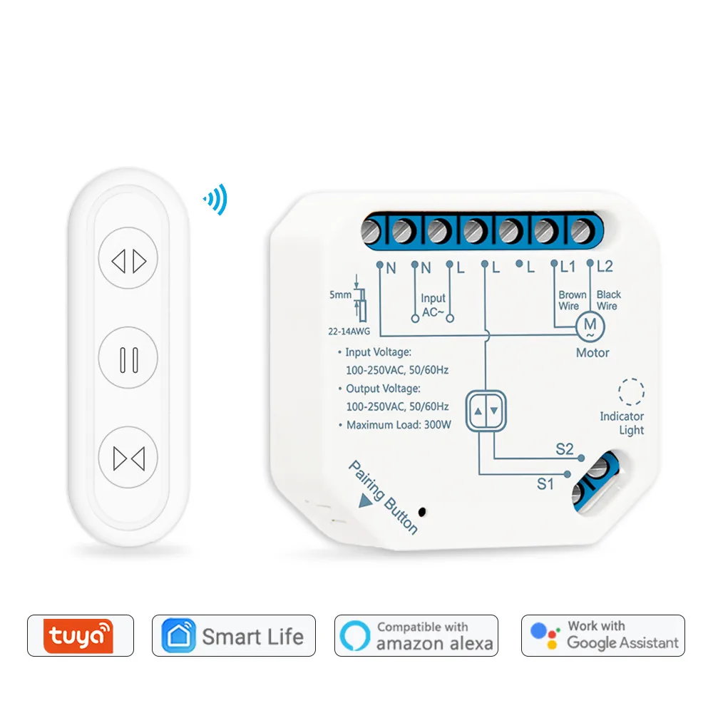 LoraTap-Volet Roulant pour Rideaux de Fenêtres, Commutateur de Moteur,  Tuya, Smart Life App, Google Home, Alexa, Commande Vocale, Tournesol, WiFi