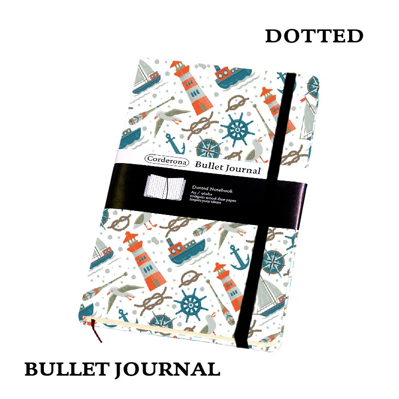 

Sail Dot Grid Hard Cover A5 PU Bullet Notebook Elastic Band Travel Dotted Journal Bujo Support Dropshipping