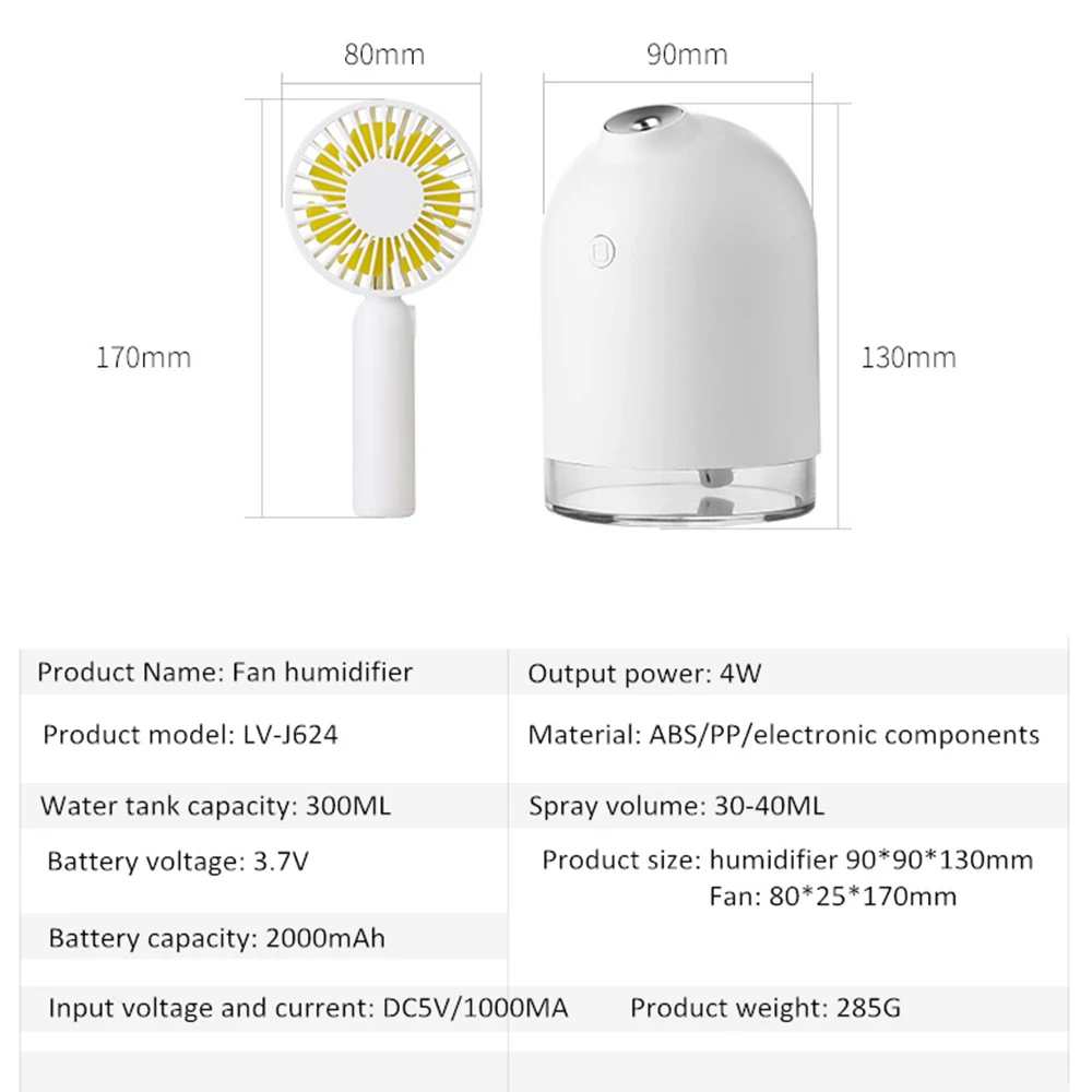 USB mini humidifier 7-color hand-held fan air purifier cooling fan bedroom office