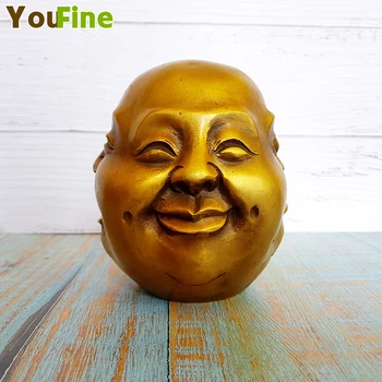 

Bronze Buddha Statue Brass Buddha Head Sculpture Zen Monk Handheld Mini Figurine Cartoon Cute Decorative Sculpture