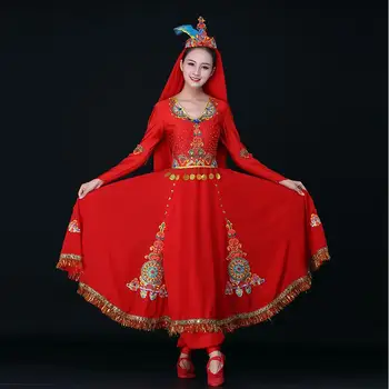

Mongolian Chinese Xinjiang Dance Costume women's performance group costume of Uygur Ethnic Minority Hui nationality Stage dress
