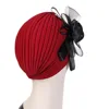 Big Flower Muslim Women Indain Hat Scarf Caps Chemo Turban Islamic Head Cover Party Evening Bonnet Pleated Vintage Elegant Hat 4