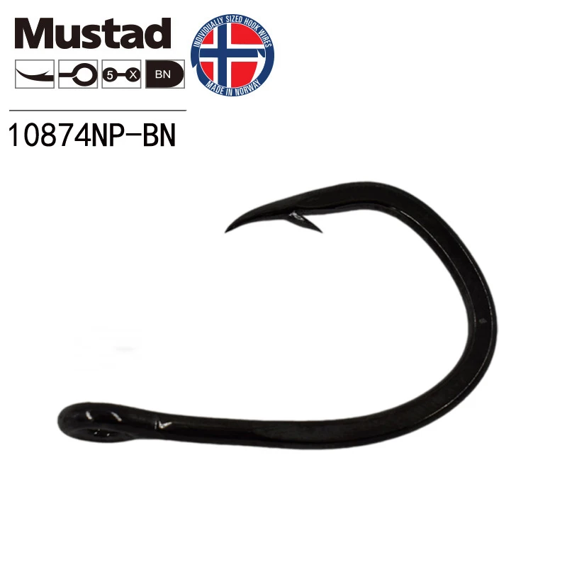 Mustad норвежский рыболовный крючок, супер мощный большой размер, круглые рыбные крючки, 7/0-10/0#, 10874NP-BN